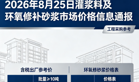 绥阳2026年8月25日灌浆料及环氧修补砂浆市场价格信息通报